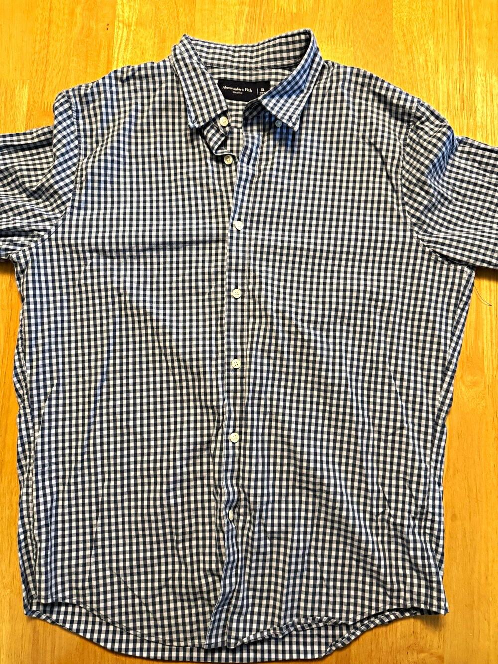 Abercrombie & Fitch Mens XL Stretch Blue Gingham Long Sleeve Button Up Shirt
